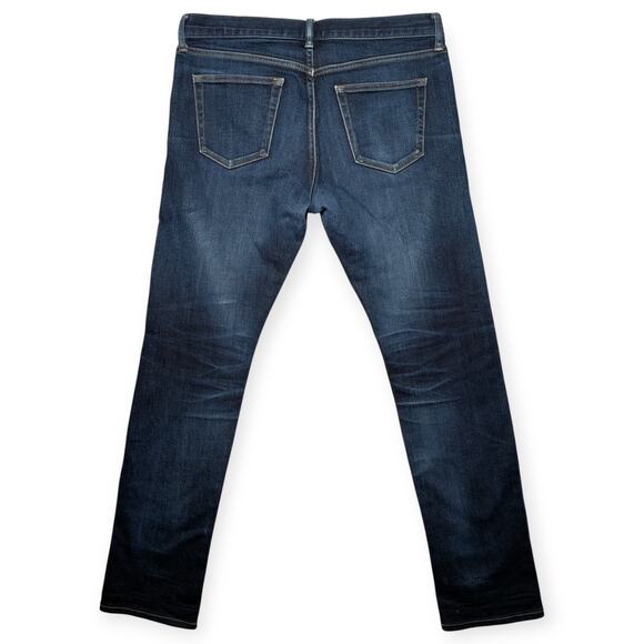 UNIQLO Slim Straight Jeans Japanese Kaihara Denim Low Rise Dark Wash 35x32 - Picture 4 of 16